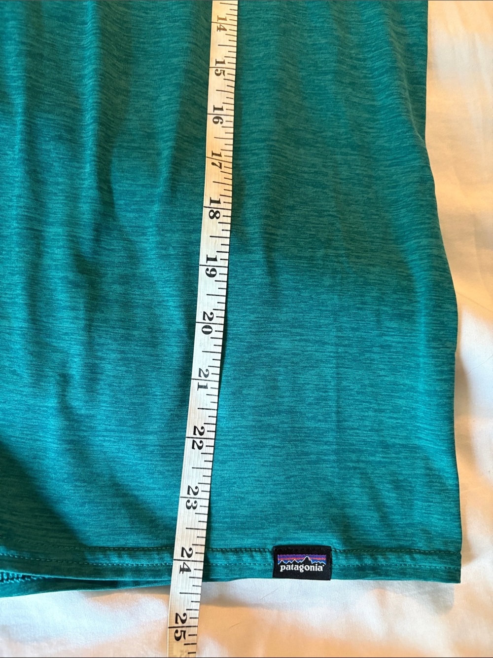 Patagonia Capilene Cool Teal Heather Crew Tee with Light Blue Wave Graphic - Picture 5 of 5